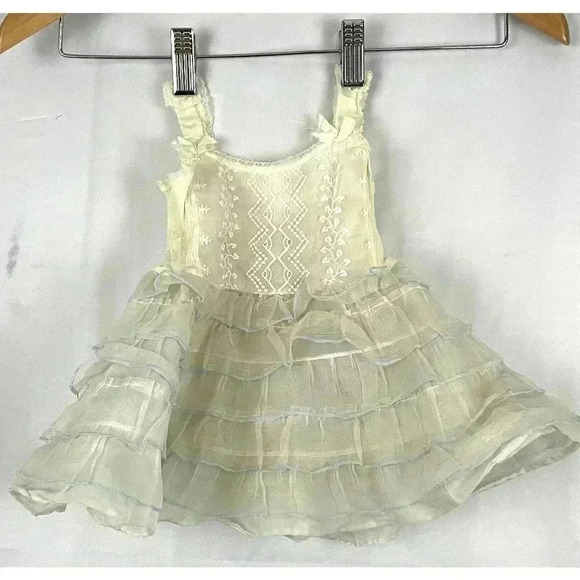 VTG Baby Girl Dress 24 MO Cream with Blue Trim Embroidered - Picture 12 of 12